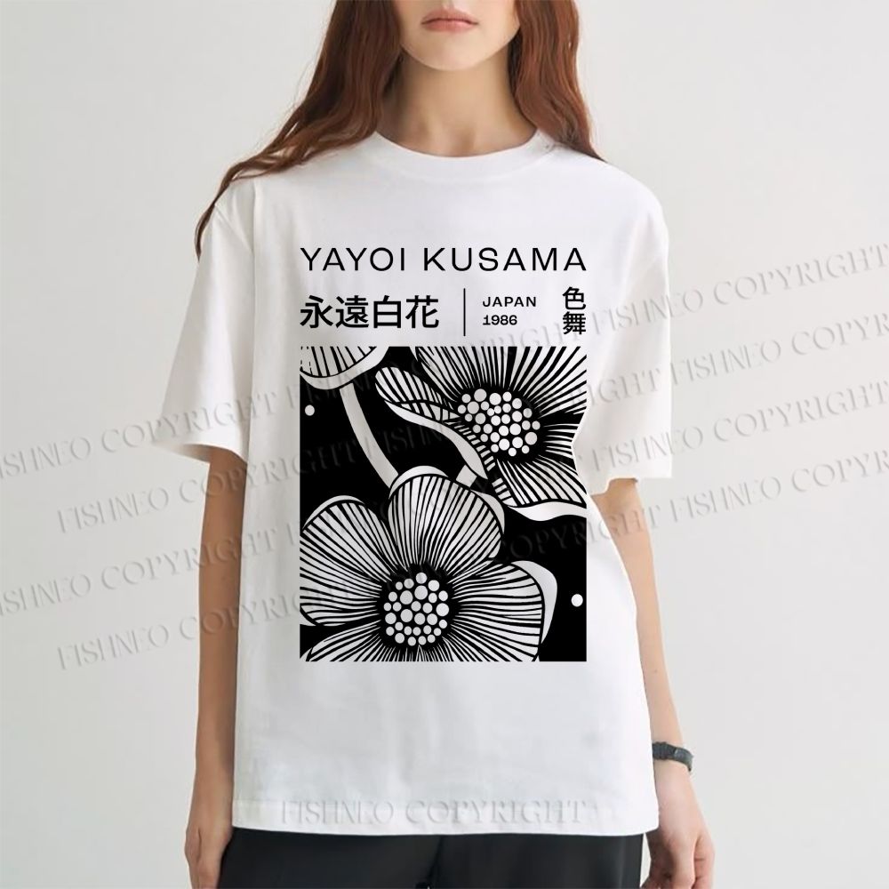 Unisex Classic Cotton Yayoi Kusama Black Flower Printed T-shirt