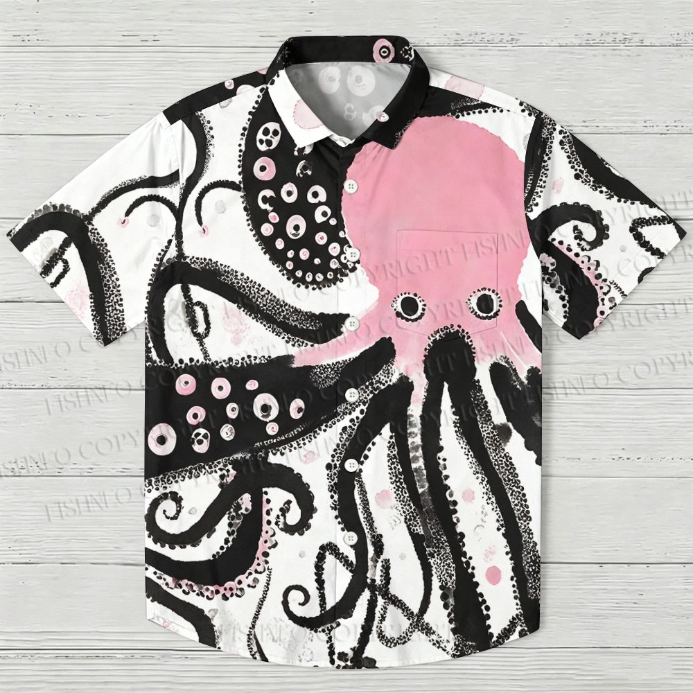 Pink And Black Octopus Hawaiian Shirt
