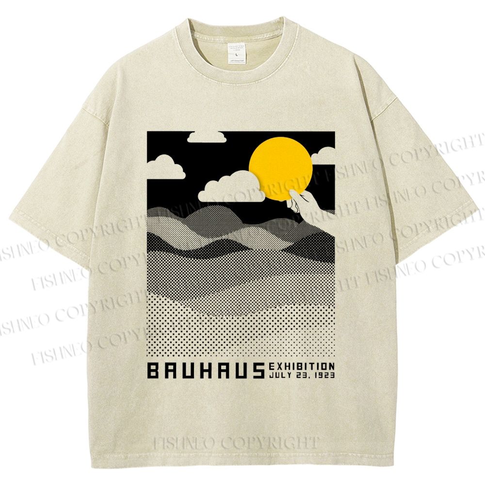 Unisex Bauhaus Wave And Sunset Printed Washed Tee