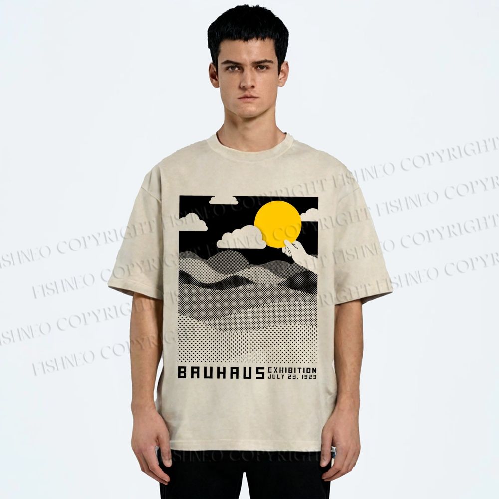 Unisex Bauhaus Wave And Sunset Printed Washed Tee