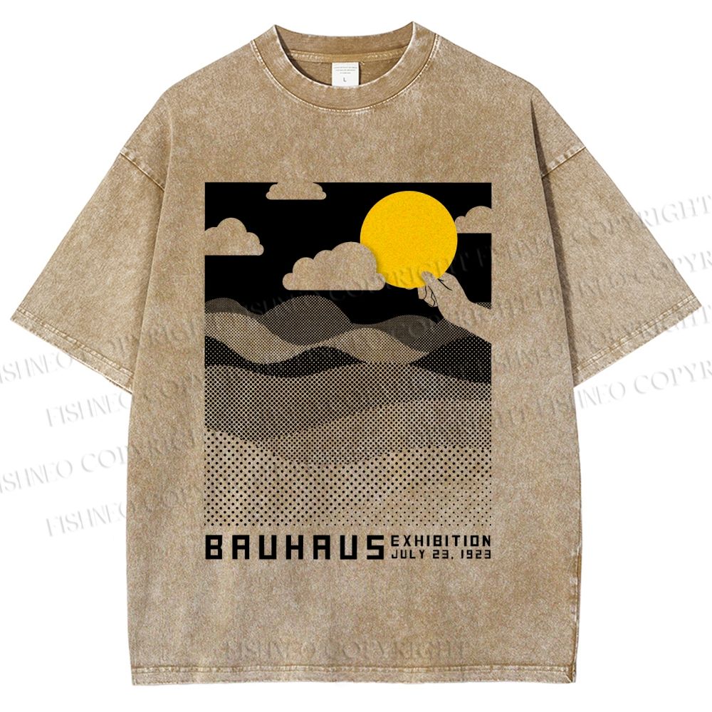 Unisex Bauhaus Wave And Sunset Printed Washed Tee