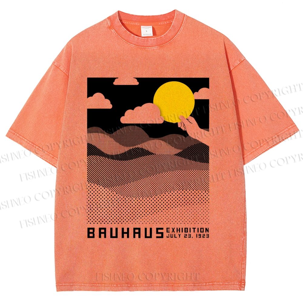 Unisex Bauhaus Wave And Sunset Printed Washed Tee