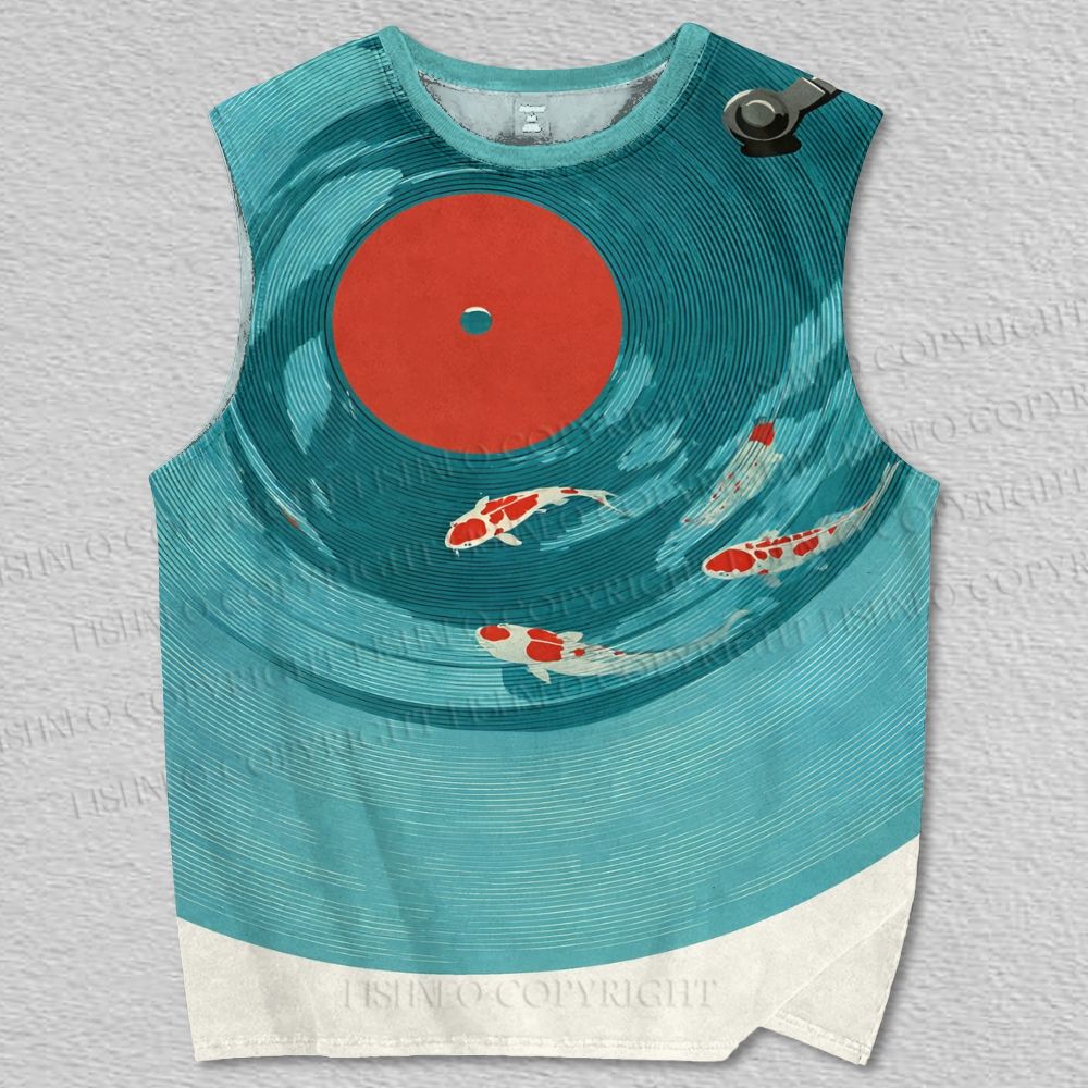 Unisex Koi Fish Vinyl Record Printed Tank Top