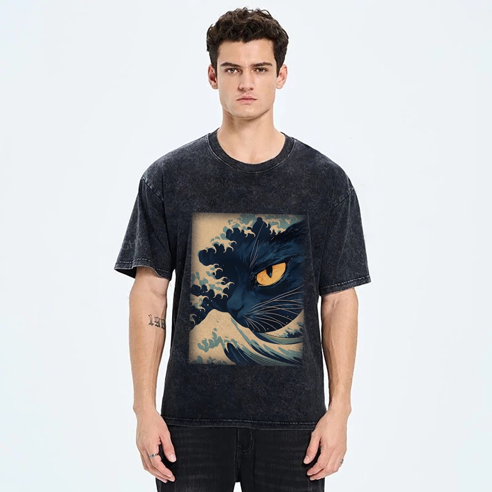 Cats in Japan's Giant Waves Vintage Washed T-shirt