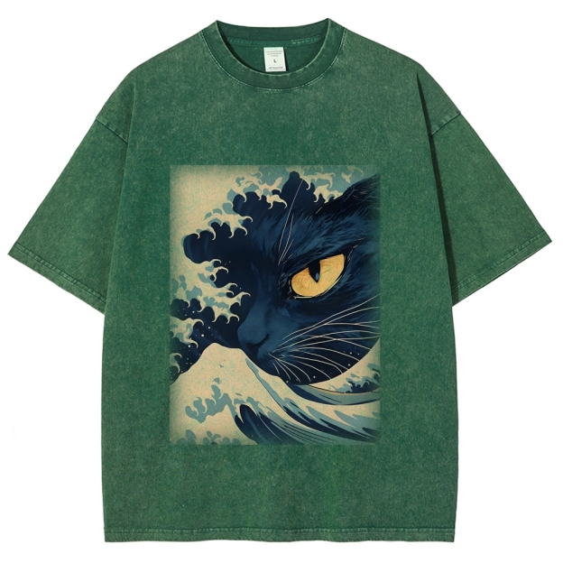 Cats in Japan's Giant Waves Vintage Washed T-shirt