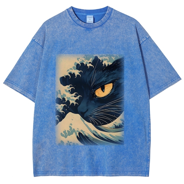Cats in Japan's Giant Waves Vintage Washed T-shirt