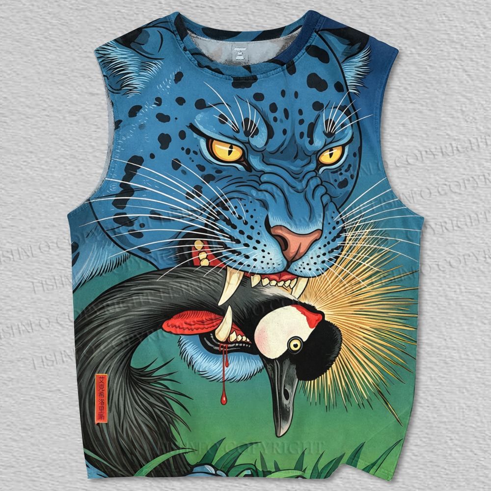 Unisex Cheetah Preying On Crane Printed Tank Top