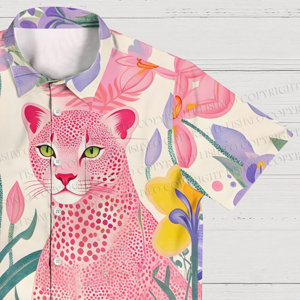 Yayoi Kusama Pink Cheetah Hawaiian Shirt