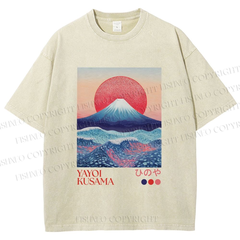 Unisex Yayoi Kusama Mount Fuji Printed Washed Tee