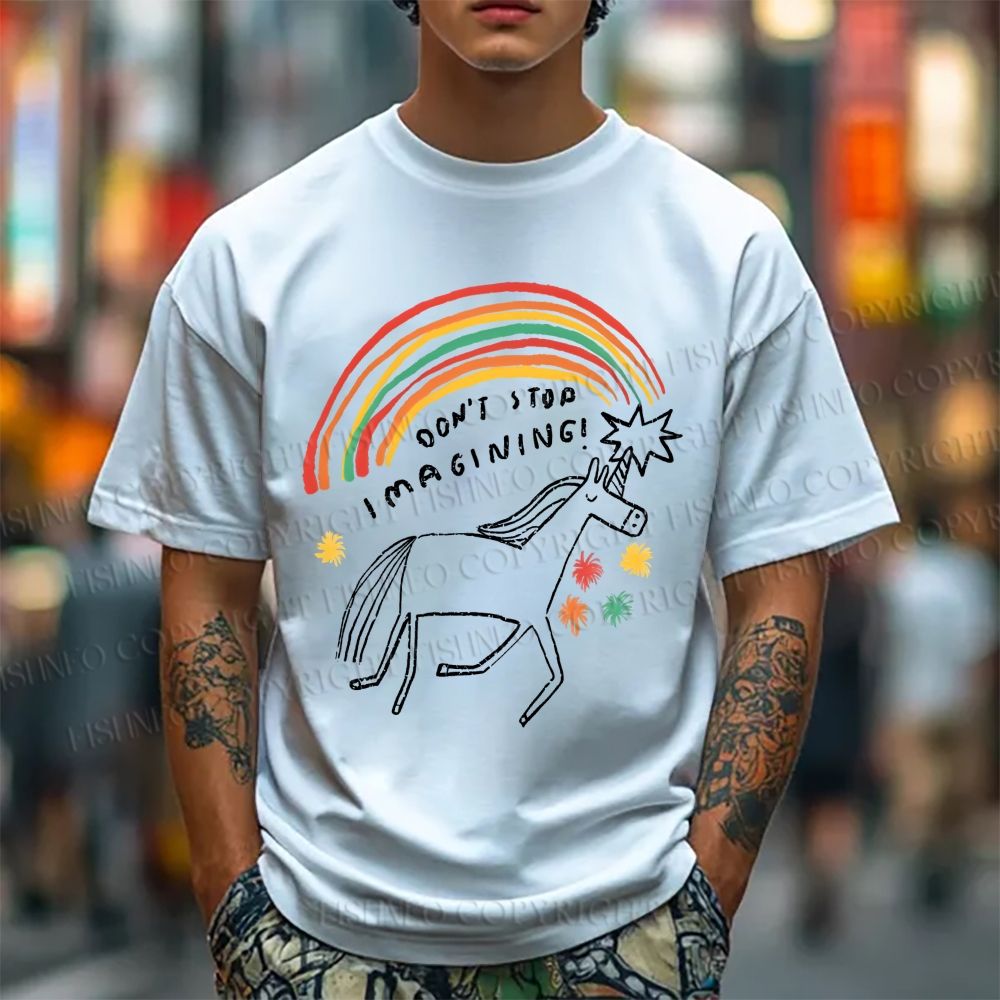 Unisex Classic Cotton Imagining Unicorn Printed T-shirt