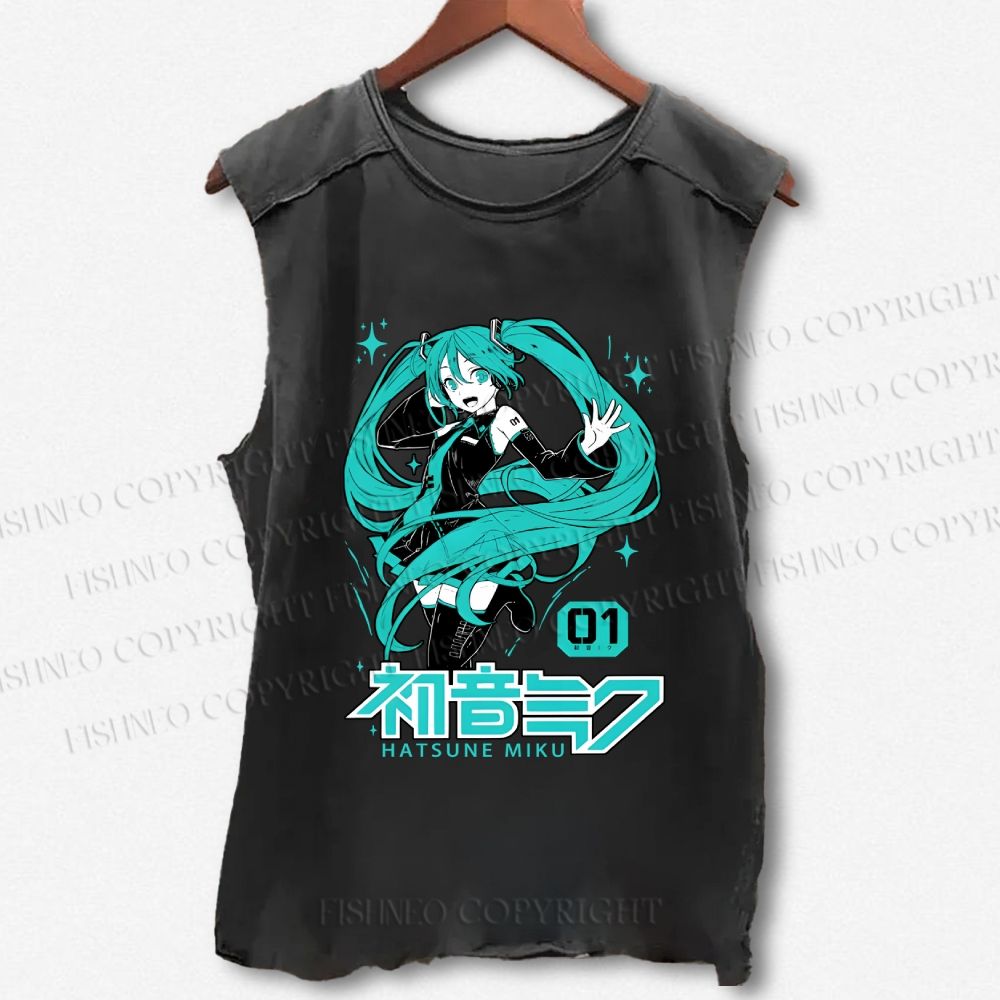 Unisex Hatsune Miku Printed Washed Tank Top