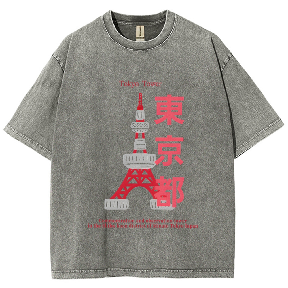 Tokyo Tower Vintage Wash Japanese Design T-Shirt