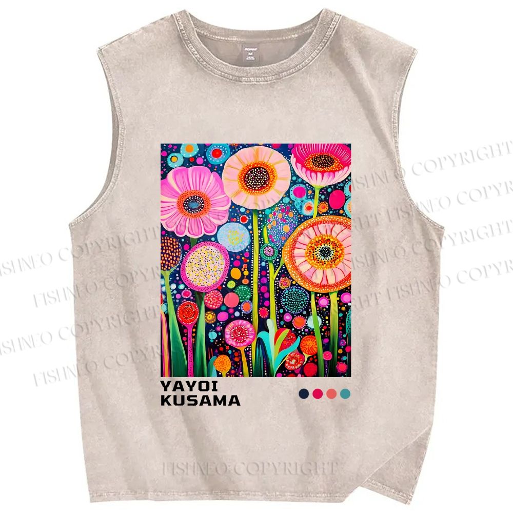 Unisex Yayoi Kusama Flower Printed Washed Tank Top