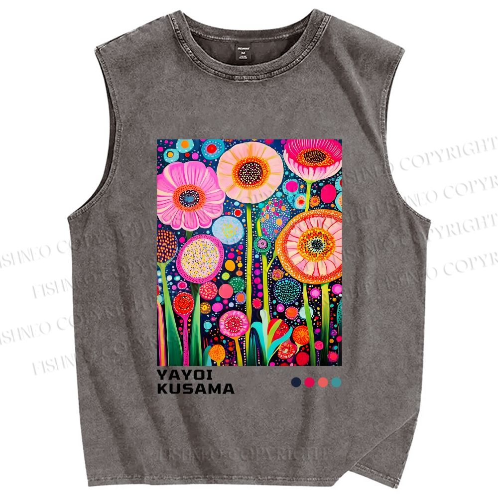 Unisex Yayoi Kusama Flower Printed Washed Tank Top