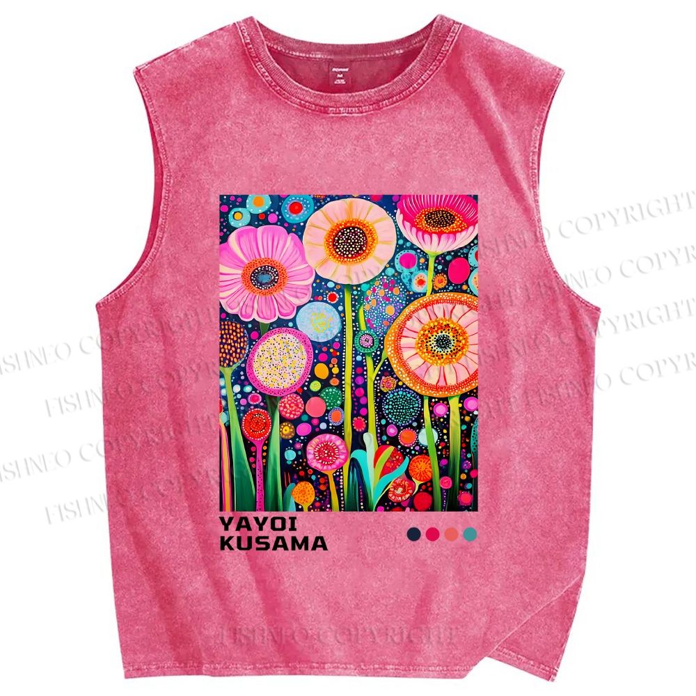 Unisex Yayoi Kusama Flower Printed Washed Tank Top