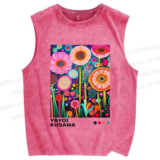 Unisex Yayoi Kusama Flower Printed Washed Tank Top