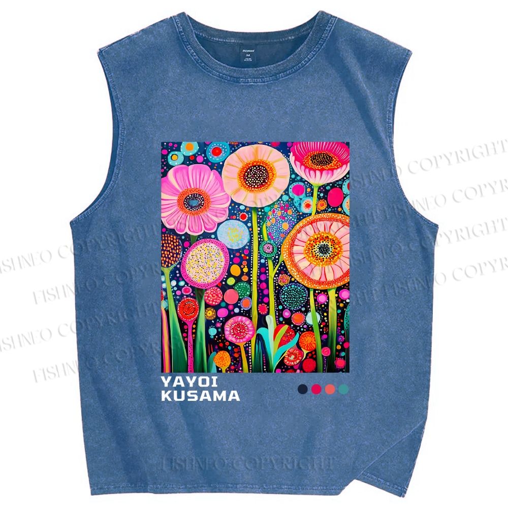 Unisex Yayoi Kusama Flower Printed Washed Tank Top