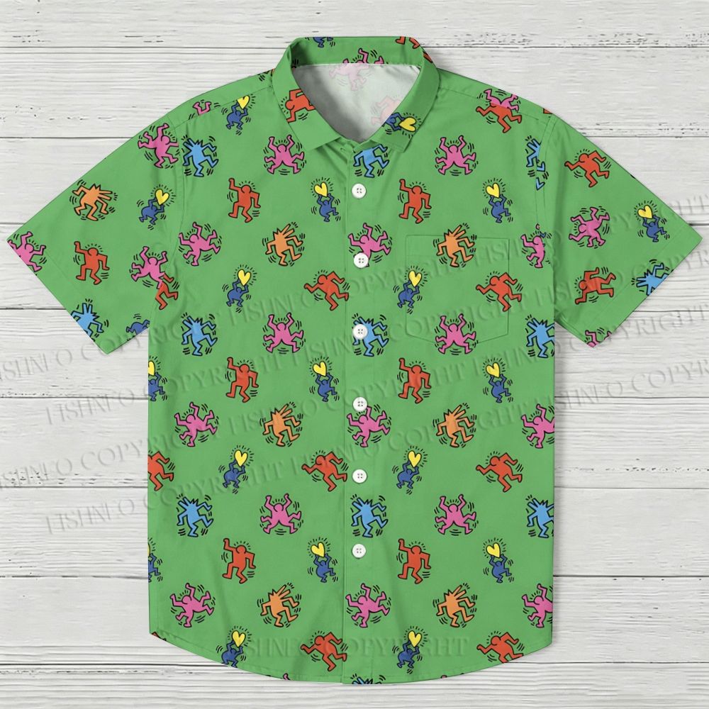 Keith Haring Dancing Figures Printed Hawaiian Shirt