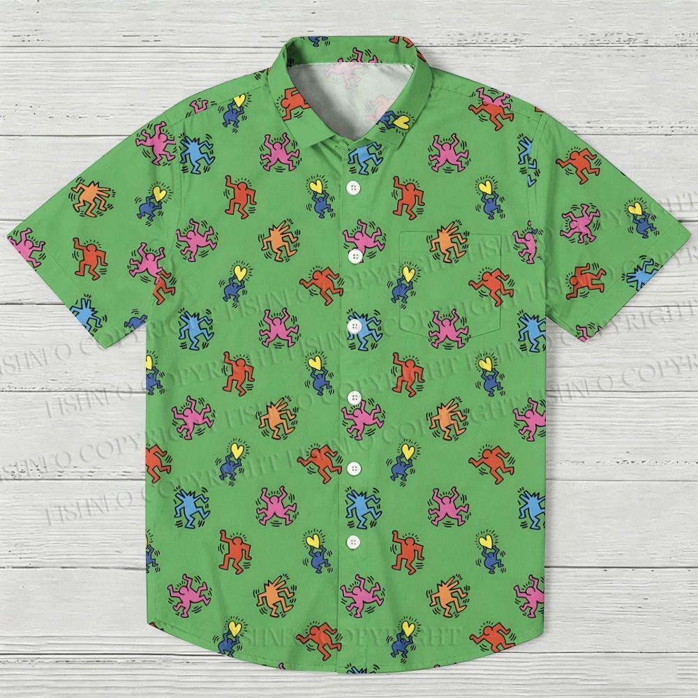 Keith Haring Dancing Figures Printed Hawaiian Shirt