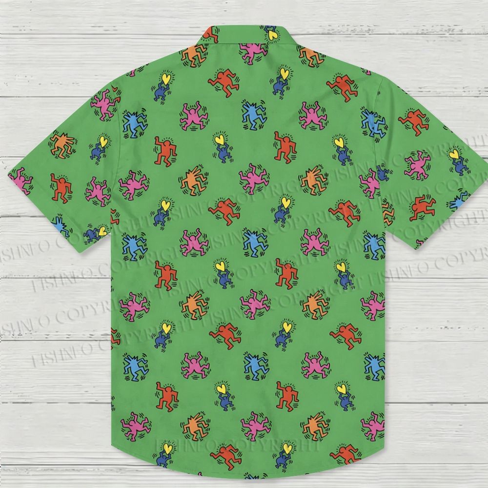 Keith Haring Dancing Figures Printed Hawaiian Shirt