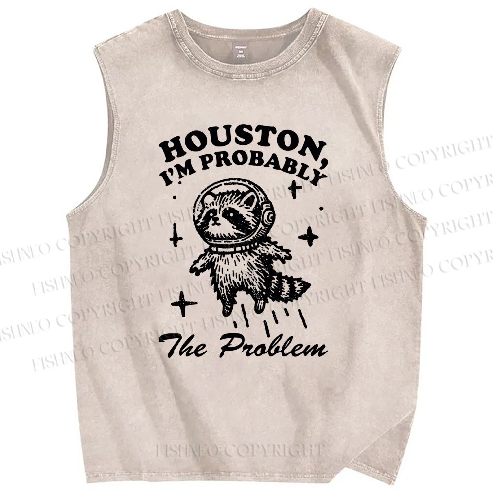Unisex Raccoon Astronaut Printed Washed Tank Top