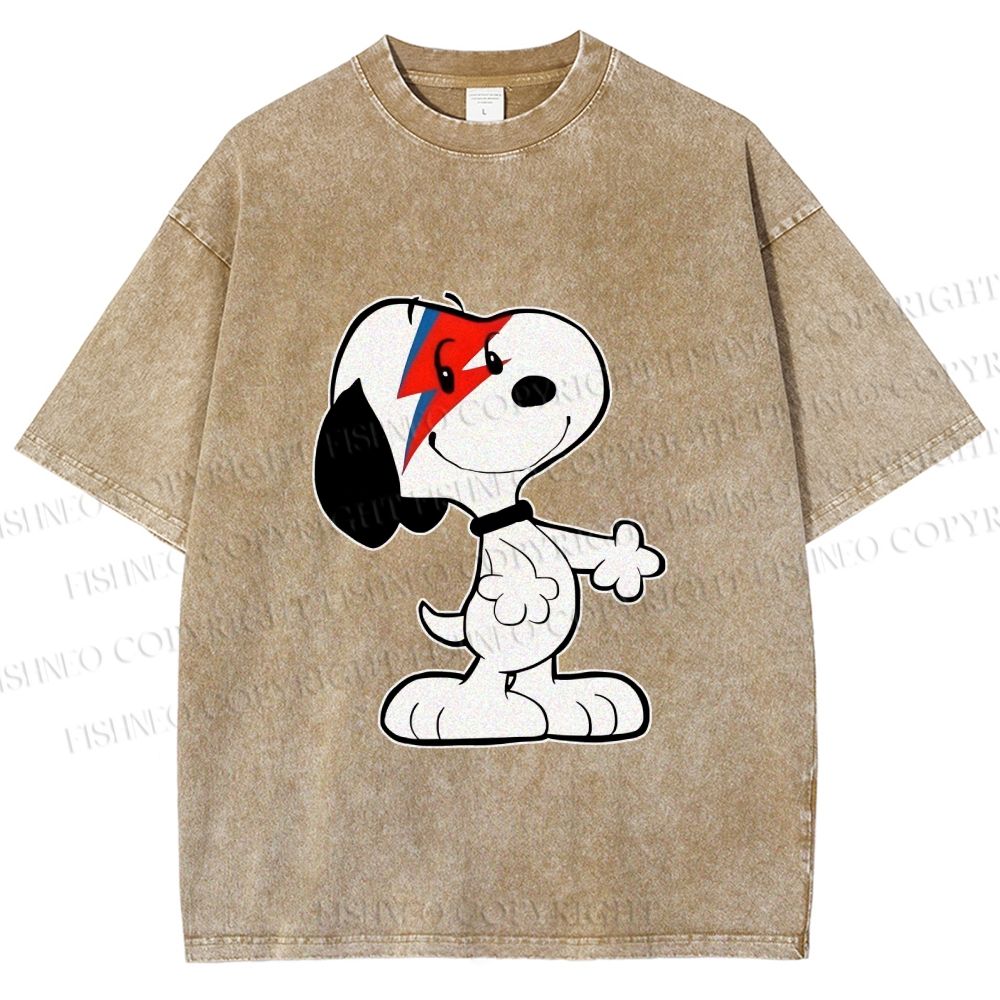 Unisex David Bowie Style Snoopy Printed Washed Tee