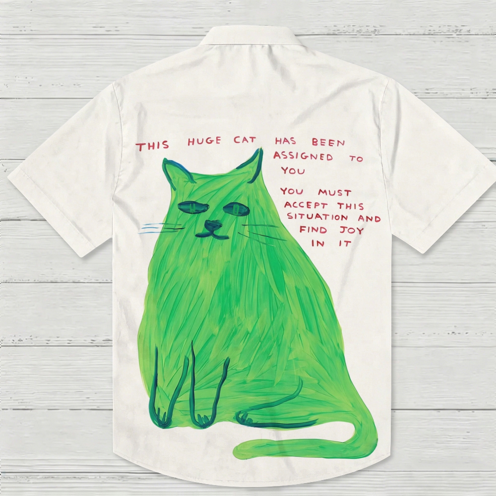 Green Cat Printed Hawaiian Shirt