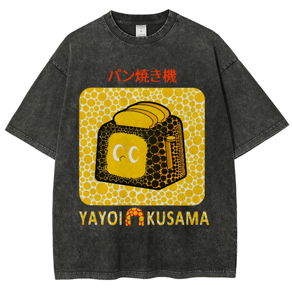Yayoi Kusama Bread Vintage Design Washed Crew Neck T-Shirt