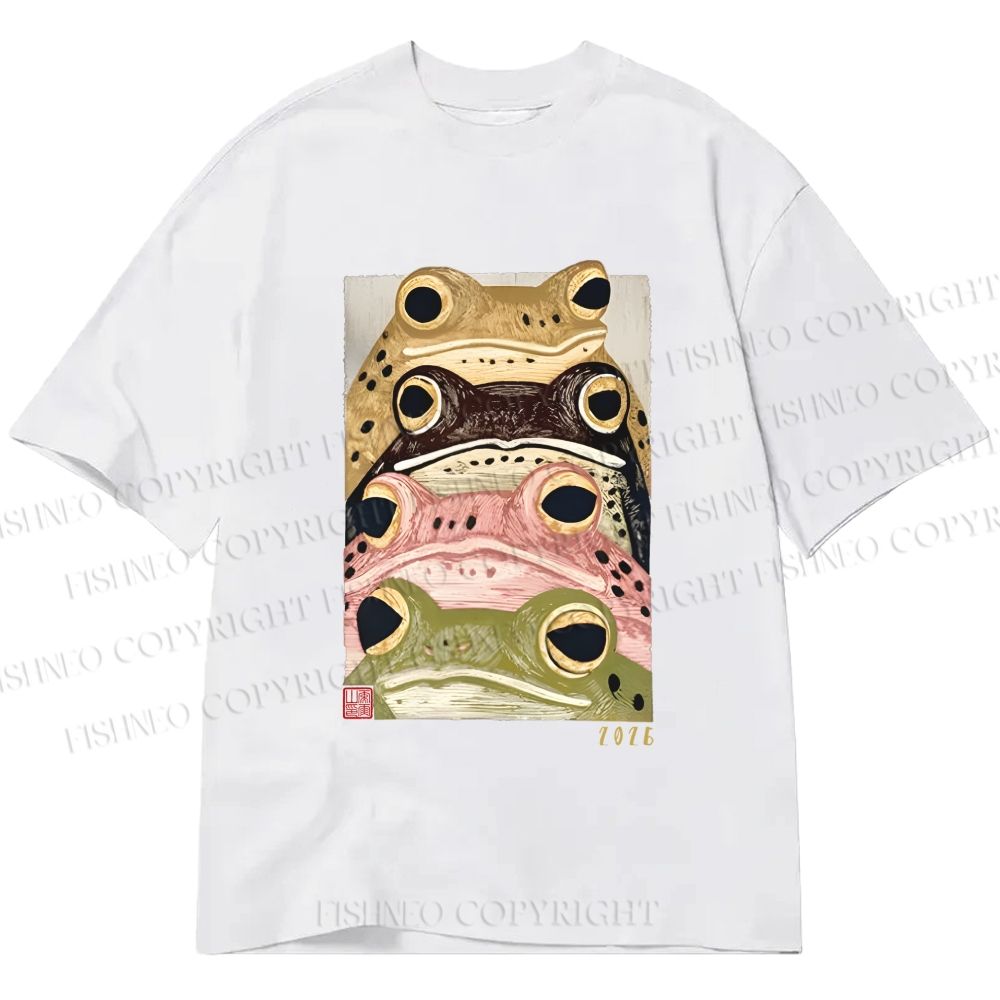 Unisex Classic Cotton Whimsical Multi Colored Frog Art Printed T-shirt