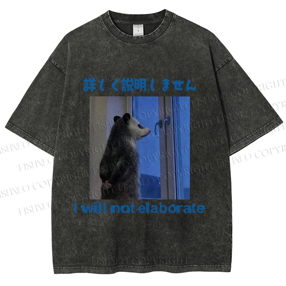 Unisex I Will not Elaborate Funny Opossum Printed Washed Tee