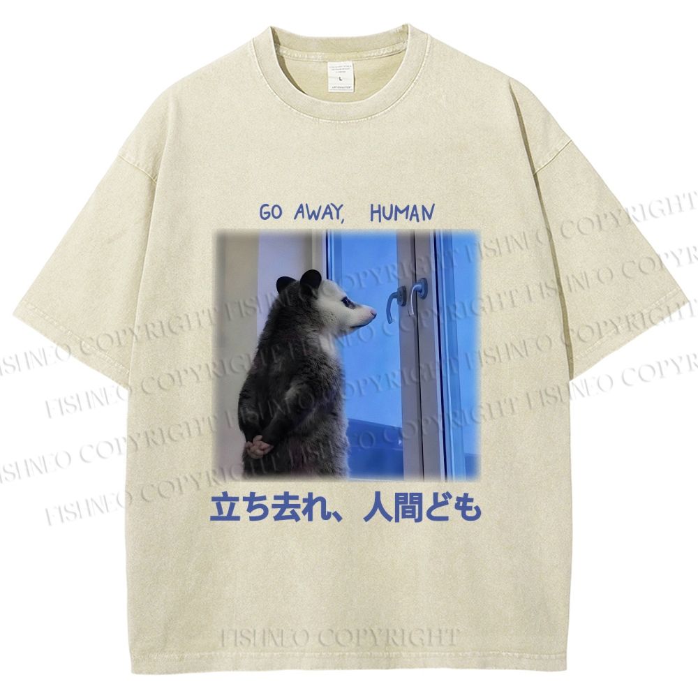 Unisex Go Away Human Mole Printed Washed Tee