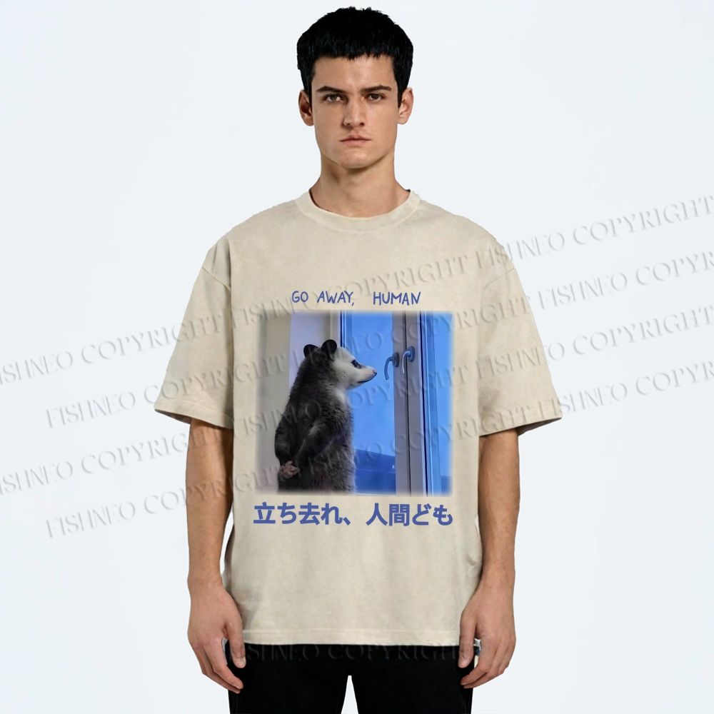 Unisex Go Away Human Mole Printed Washed Tee