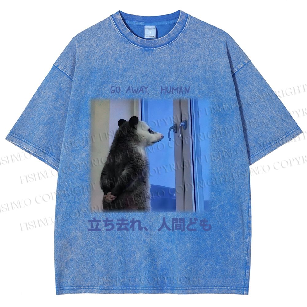 Unisex Go Away Human Mole Printed Washed Tee