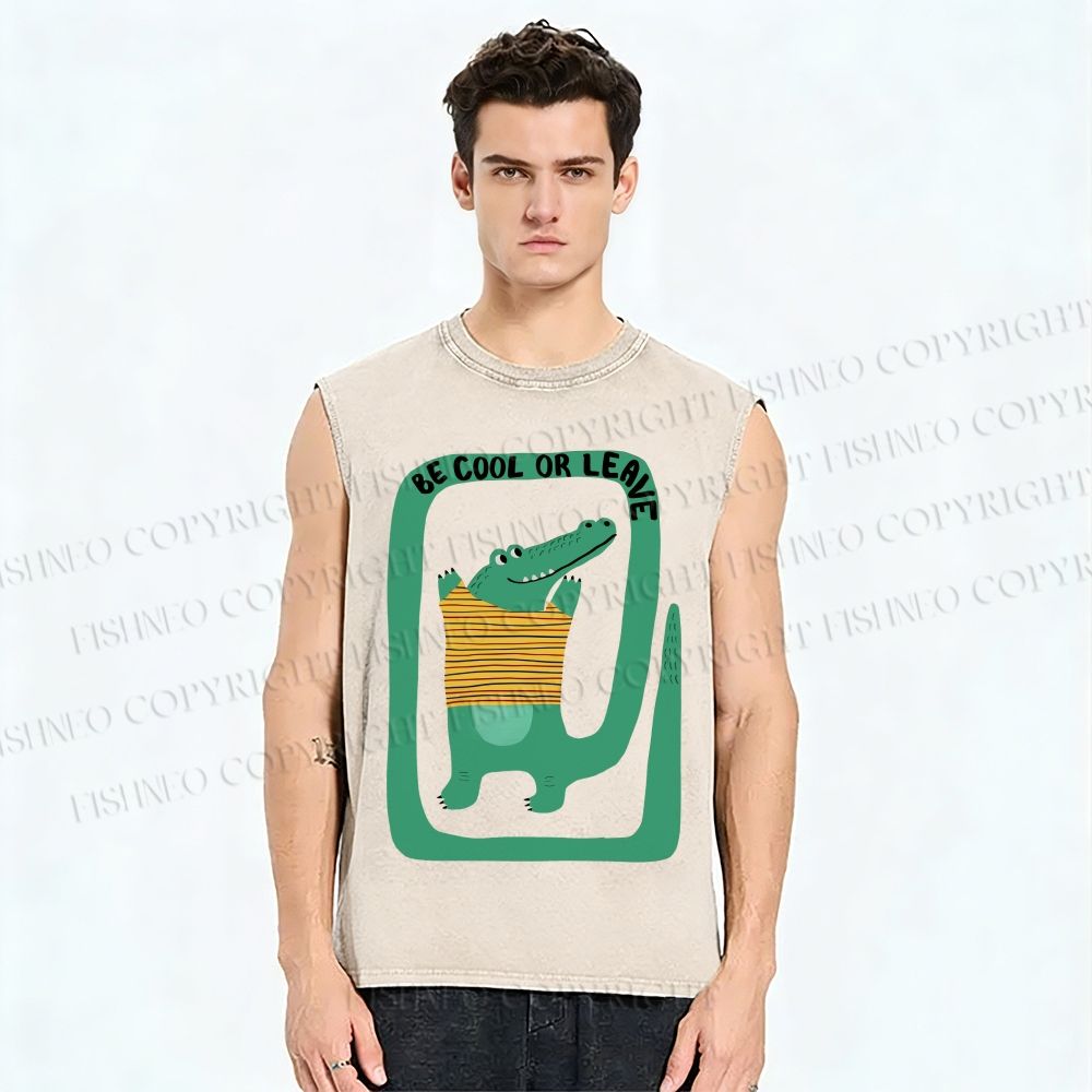 Unisex Be Cool Or Leave Crocodile Printed Washed Tank Top