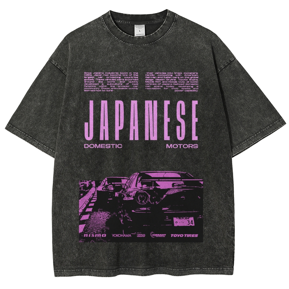 Japanese Domestic Motors Racing Car Nismo Yokohama Vintage Washed T-shirt