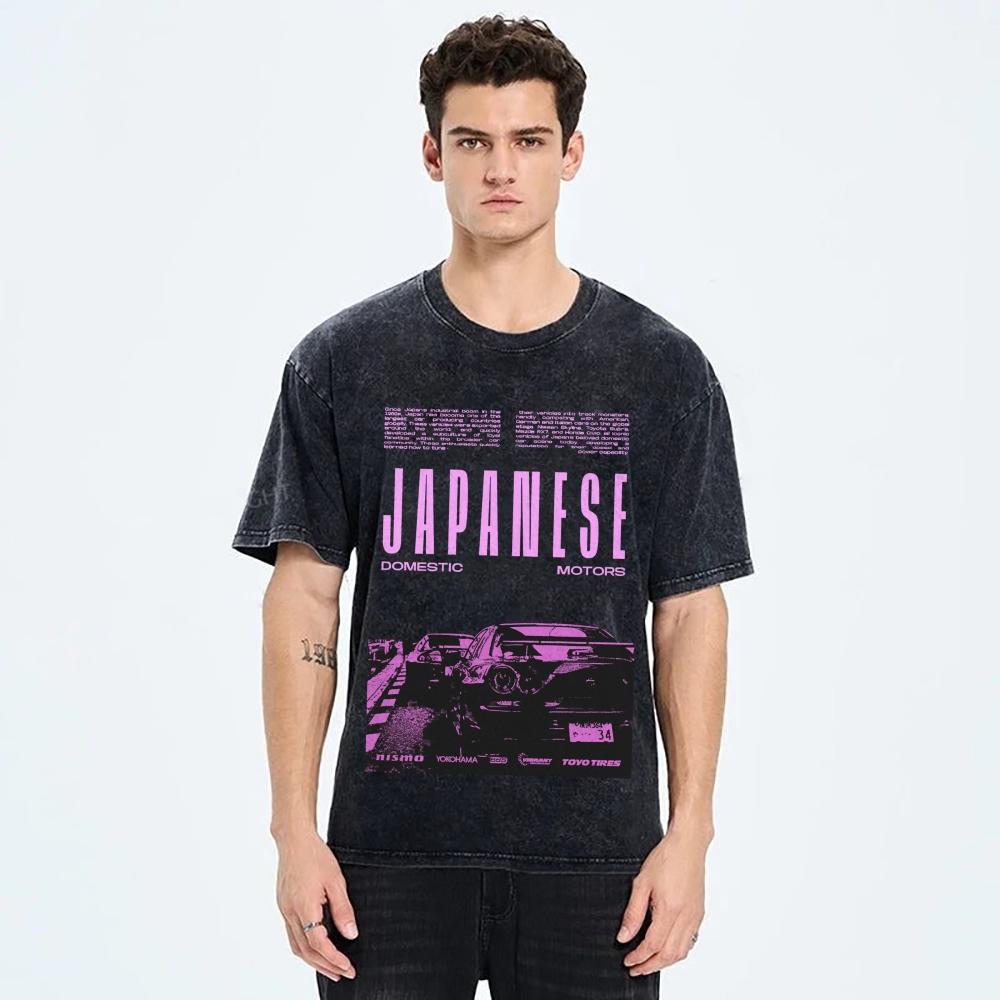 Japanese Domestic Motors Racing Car Nismo Yokohama Vintage Washed T-shirt