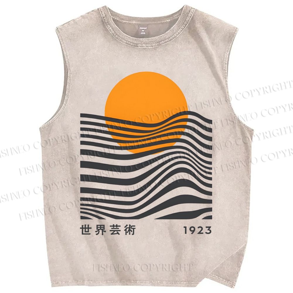 Unisex Geometric Waves Printed Washed Tank Top