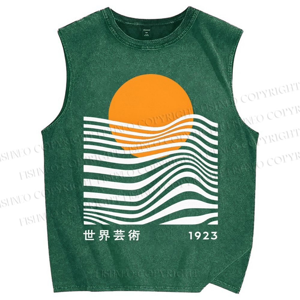 Unisex Geometric Waves Printed Washed Tank Top