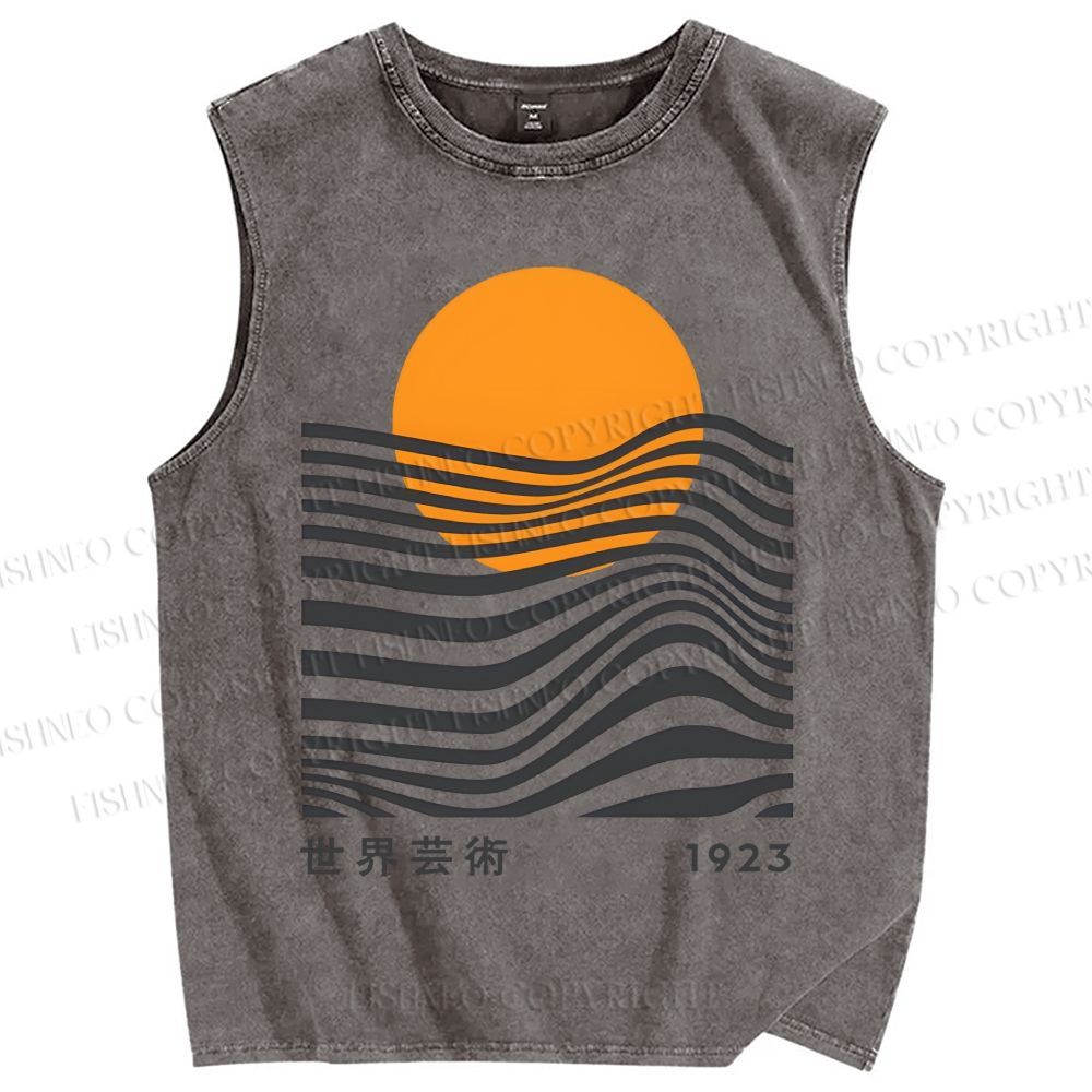 Unisex Geometric Waves Printed Washed Tank Top