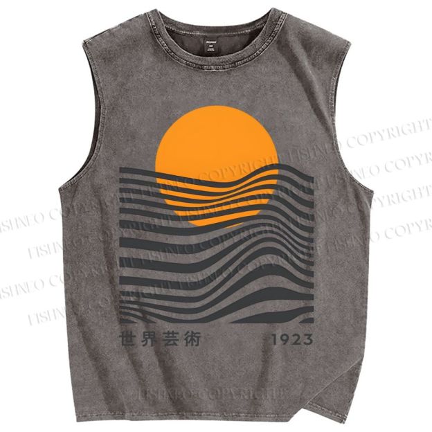 Unisex Geometric Waves Printed Washed Tank Top
