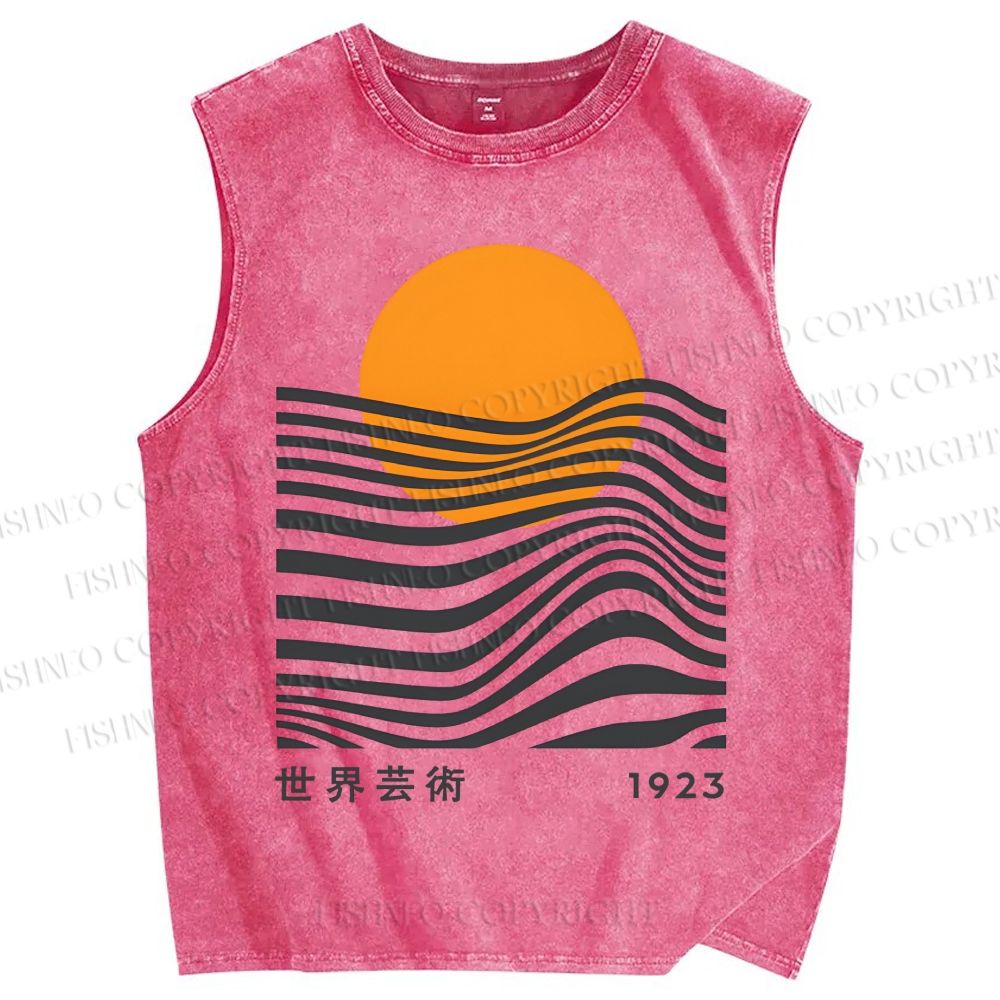 Unisex Geometric Waves Printed Washed Tank Top