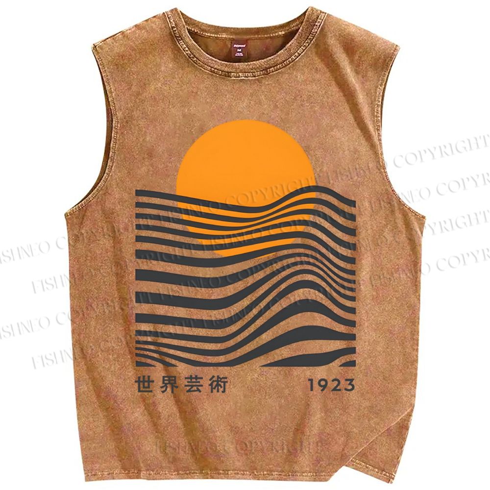 Unisex Geometric Waves Printed Washed Tank Top