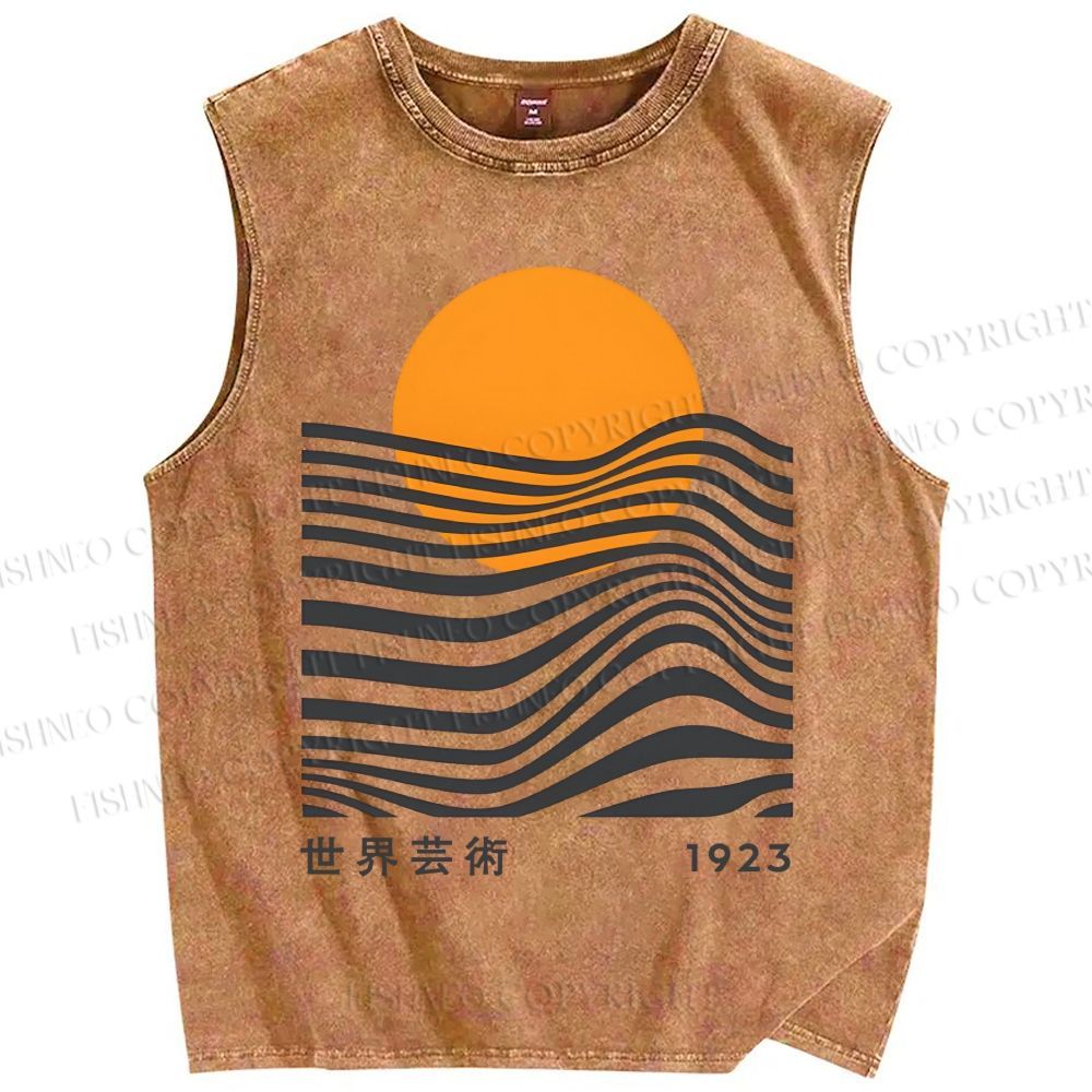 Unisex Geometric Waves Printed Washed Tank Top