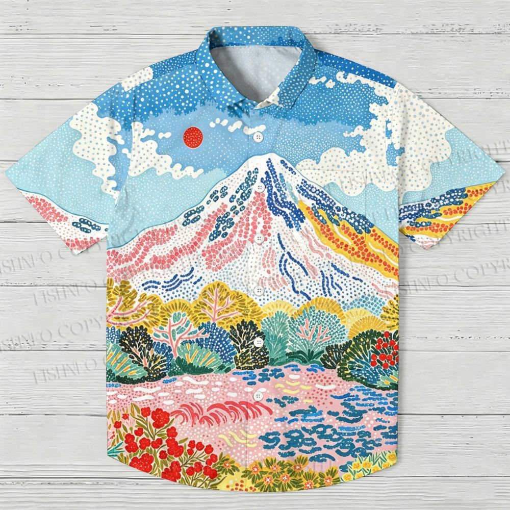 Polka Dot Landscape Painting Hawaiian Shirt