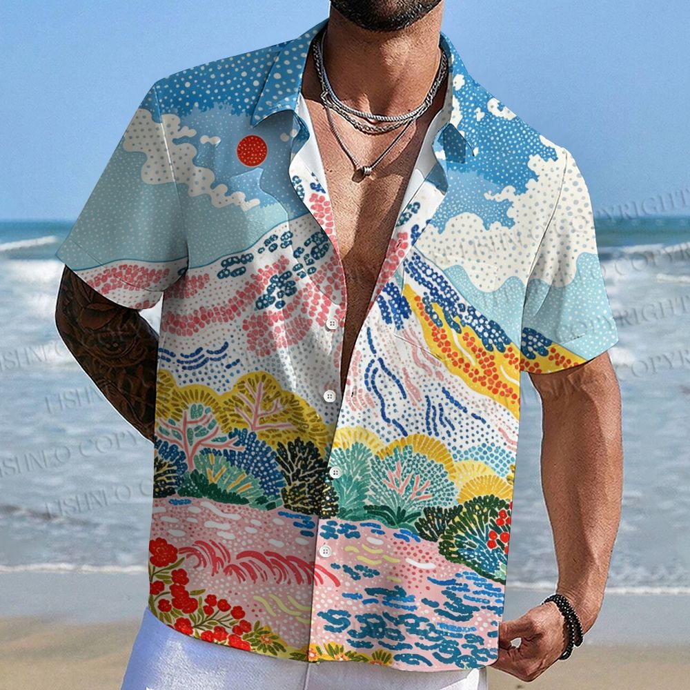 Polka Dot Landscape Painting Hawaiian Shirt