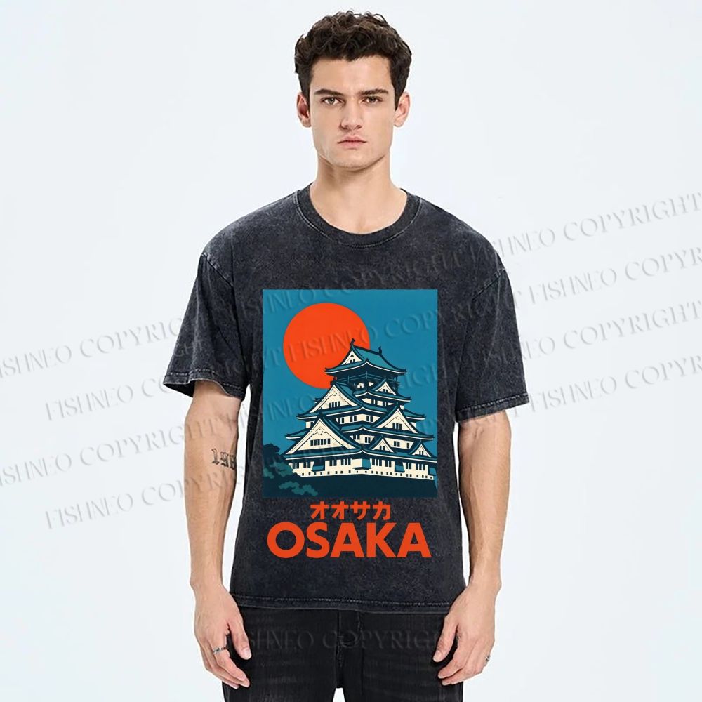 Unisex Osaka Vintage Travel Printed Washed Tee