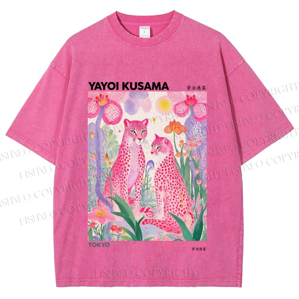 Unisex Yayoi Kusama Pink Cheetah Printed Washed Tee
