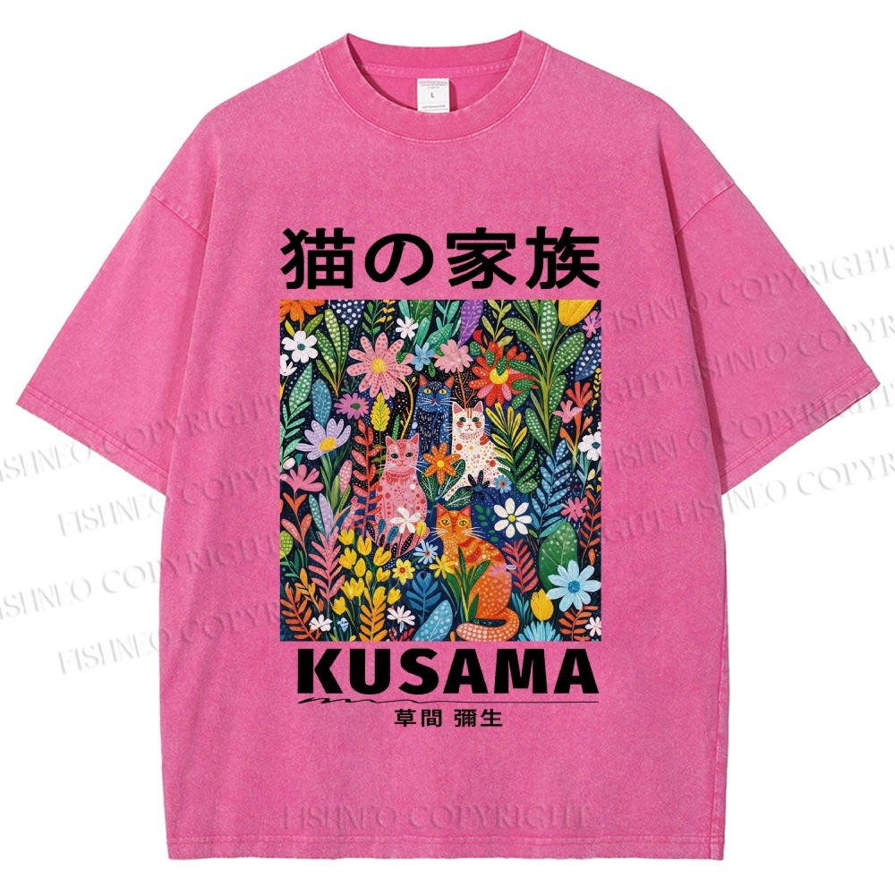 Unisex Yayoi Kusama Polka Dot Cat Printed Washed Tee