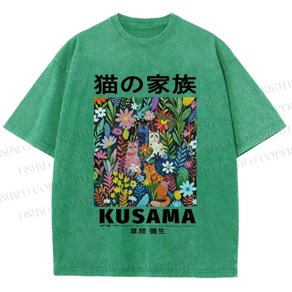 Unisex Yayoi Kusama Polka Dot Cat Printed Washed Tee