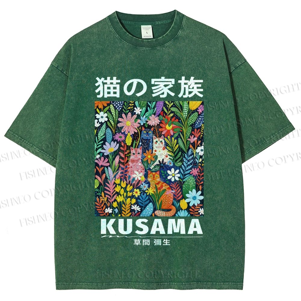 Unisex Yayoi Kusama Polka Dot Cat Printed Washed Tee